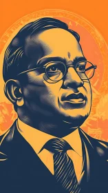 Vector portrait bust in duotone orange and navy palette