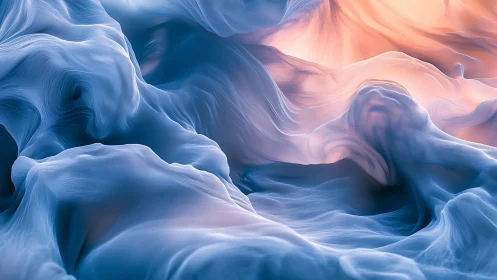 Soft blue flowing forms meet warm glowing light gradients