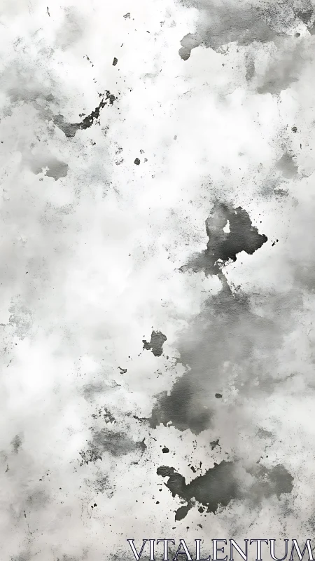 Muted ink splatter clouds on textured white field.