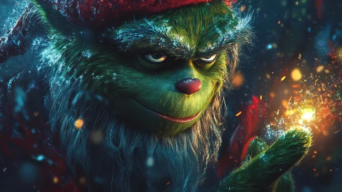 Mischievous green trickster conjures a crooked Christmas spark.