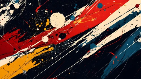 Dynamic abstract painting with bold splashes and vibrant streaks.