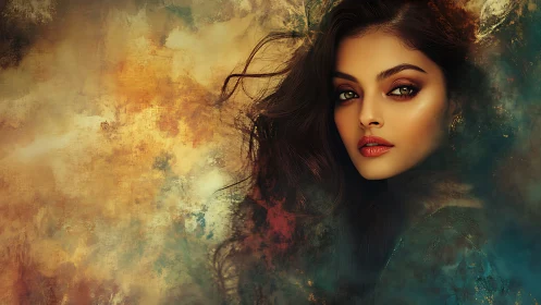 Woman’s digitally painted portrait merges into textured clouds