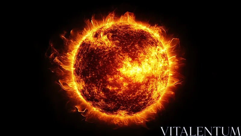 Solar sphere radiates intense plasma flares in black void