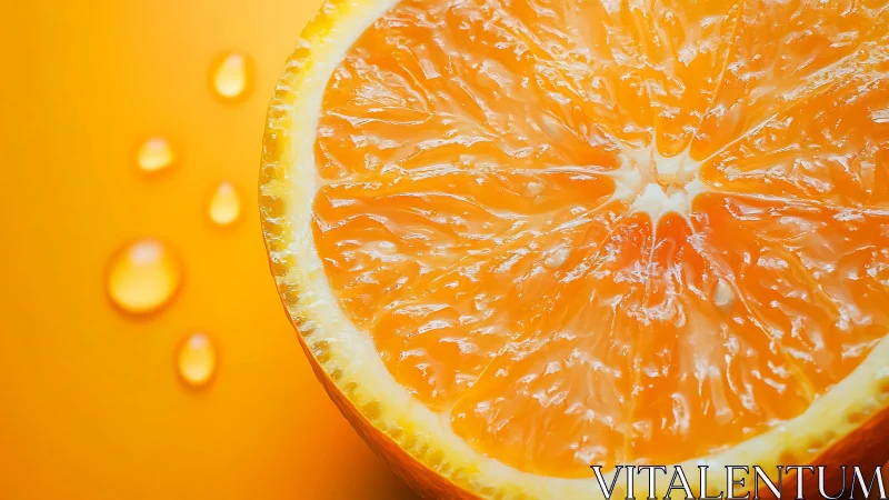 Citrus sunburst close‑up with juicy droplets in golden orbit.