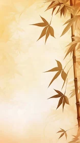 Vertical bamboo stalk and stylized leaves define warm minimal field
