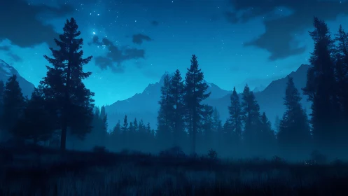 Starlit Mountain Forest at Twilight.