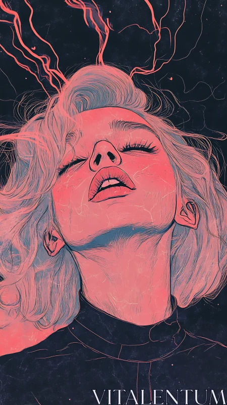 Electric neon portrait with expressive upward gaze and flux.