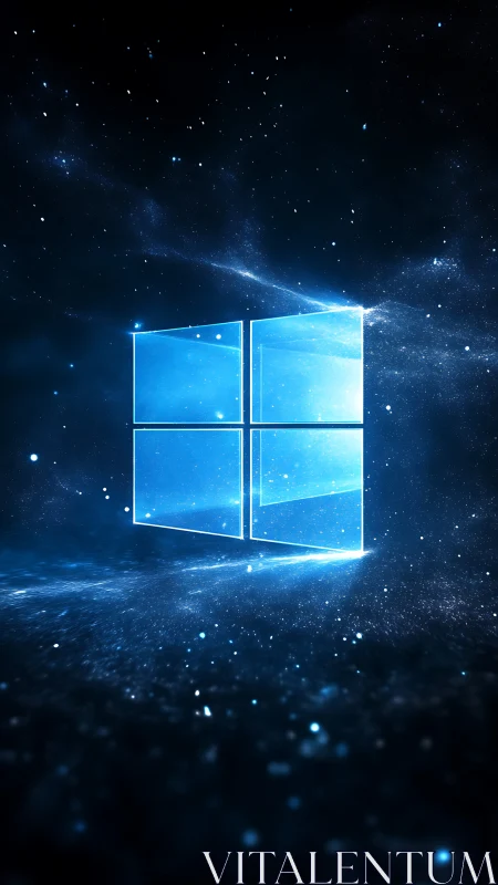 Windows style glowing window logo floats in a star field