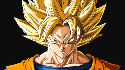 Intense anime warrior portrait with spiked golden hair glow.