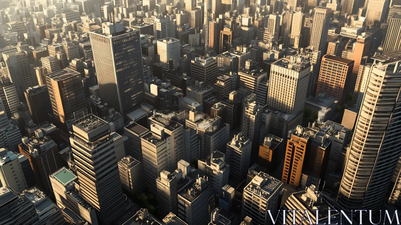 Dense urban skyline viewed from elevated diagonal angle