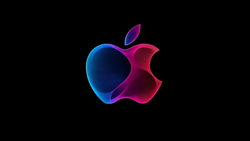 Glowing abstract apple logo in soft neon gradients.