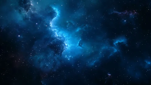 Nebula tides swirl through starlit midnight oceans of space.