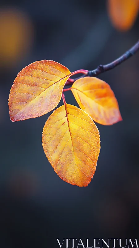 Autumn yellow leaves in sharp focus against dark bokeh.