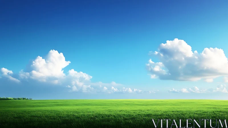 Vast grassland under cumulus clouds in high-contrast daylight