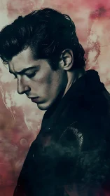 Side profile portrait shows male figure in stylized lighting