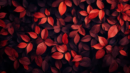 Crimson foliage pattern over deep shadowed background.