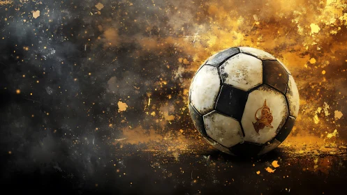 Digital painting of weathered soccer ball in splatter field.