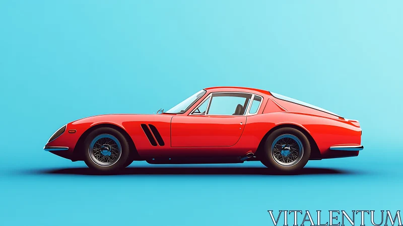 Crimson vintage coupe daydreams against a turquoise sky