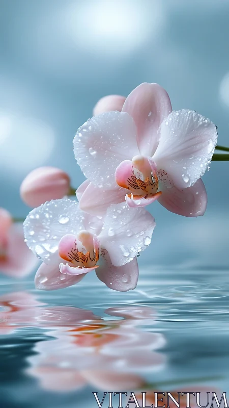 Delicate Phalaenopsis Orchids With Precision Water Droplet Coverage And Ethereal Bokeh Rendering
