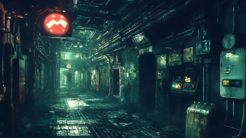 Glimmering cyberpunk corridor invites curious night wanderers