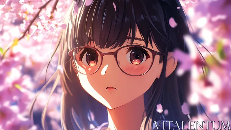 Soft spring daydream with a gentle girl in blossoms.