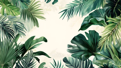 Tropical palm leaves frame light background with lush depth