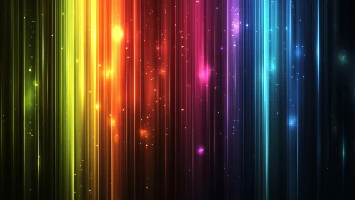 Vertical multicolor light streaks form dense glowing spectrum