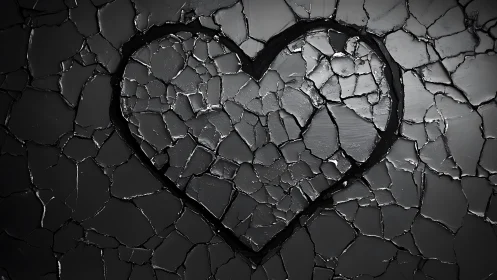 Fractured Obsidian Heart Structure Rendered in Monochromatic Geometric Craquelure