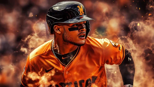 Digital rendering depicts baseball player in orange uniform