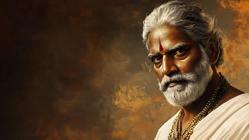 Portrait of elder in traditional attire uses dramatic chiaroscuro