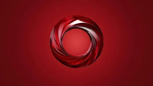 Glossy Red Abstract Spiral Ring on Gradient Red Background.