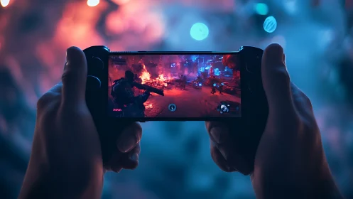 First-person handheld smartphone gameplay display with tactical military shooter interface rendering