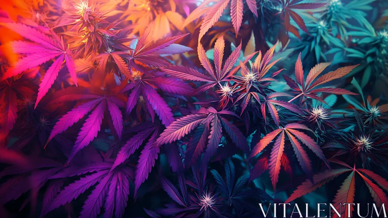 Lush rainbow foliage glowing with dreamy neon garden light.