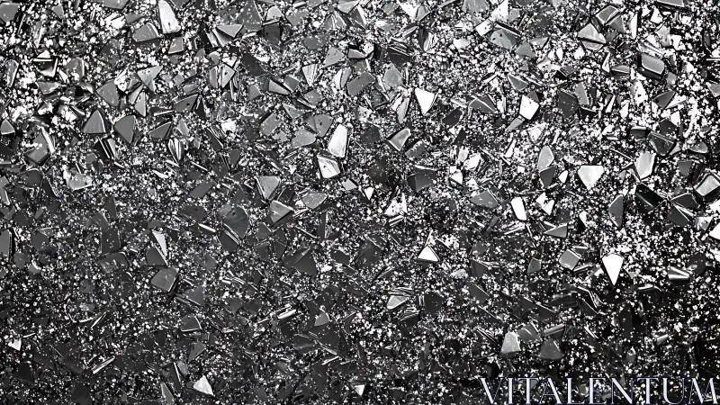 Close-up of Shattered Glass Fragments in Abstract Monochrome Style.