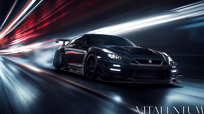 Night racer storms through neon tunnel in a rush of speed