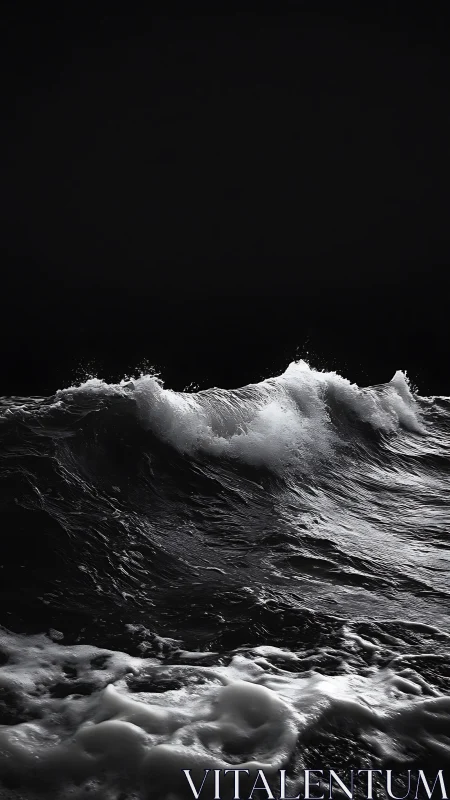 Breaking ocean wave captured in high-contrast monochrome