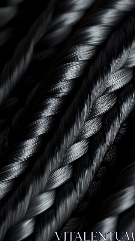 Braided metallic fiber ropes in dramatic macro close-up.