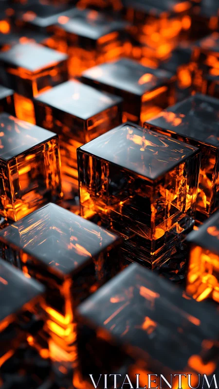 Volumetric glass lattice over molten emissive substrate grid.