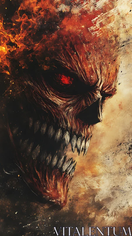 Fiery skull creature lunges forward in a storm of burning ash