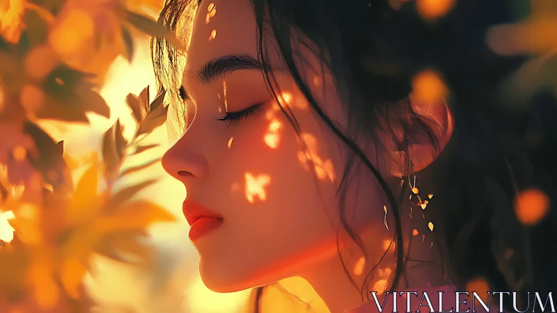 Butterfly sunlight drifts across her quiet, dreaming profile