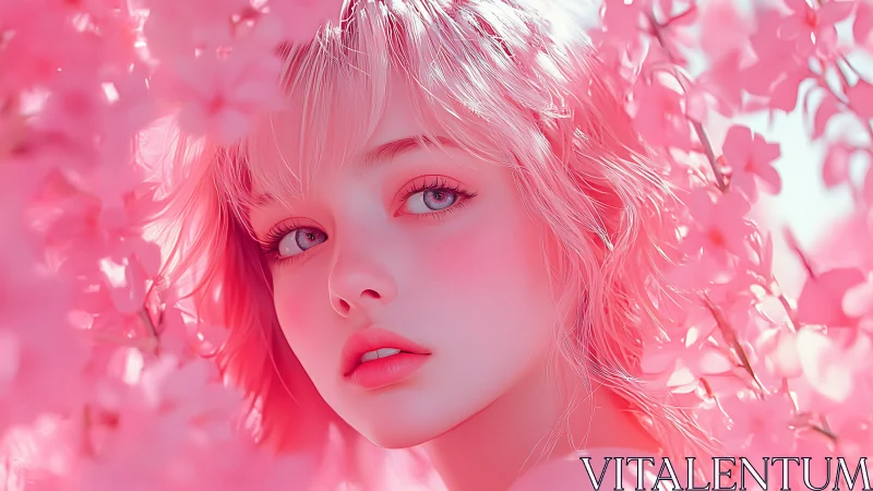 Soft pink daydream portrait surrounded by cherry blooms.