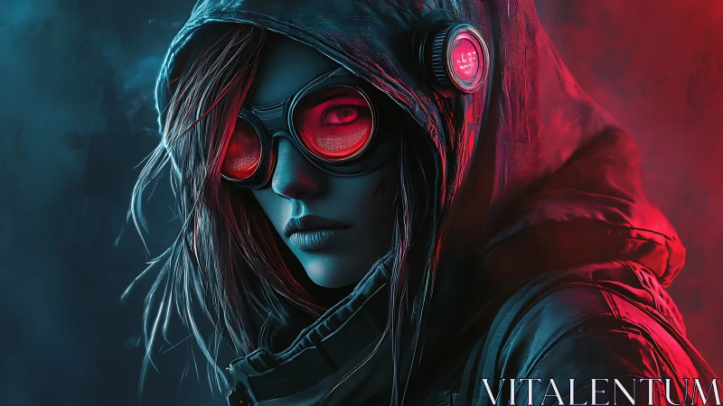 Cyberpunk scout rendered with dual-tone red and cyan rim lighting