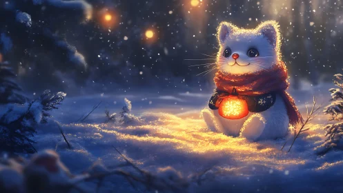 A Glowing Cat Lights the Snowy Night with Warmth and Wonder.
