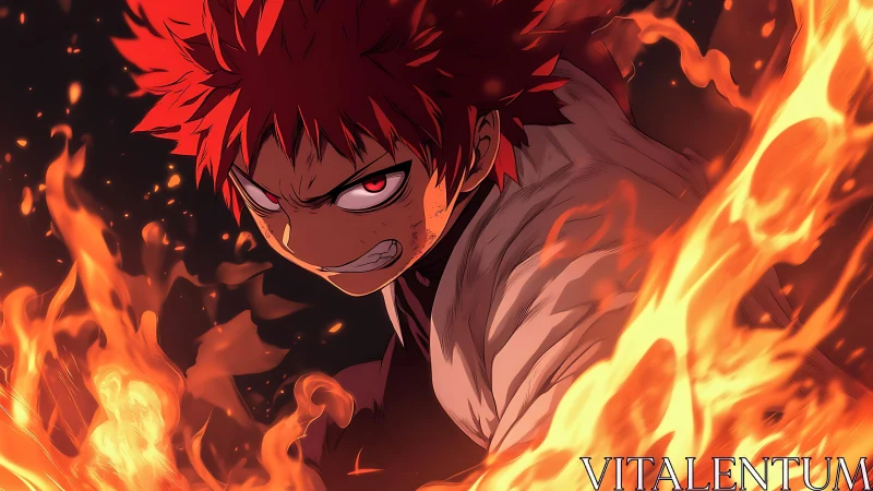 Fiery anime hero charging forward with blazing determination.