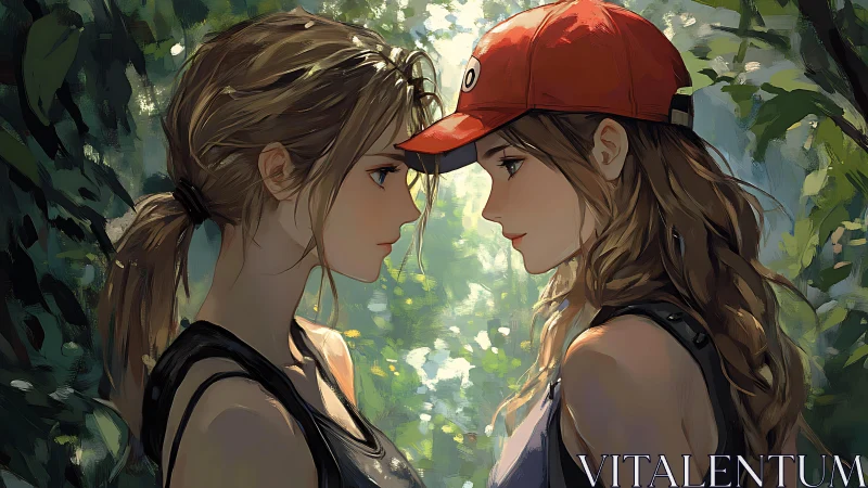 Sunlit forest standoff turns into a gentle mirrored gaze