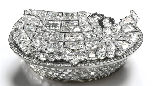 Luxurious Diamond-Encrusted USA Map Sculpture on White Background.
