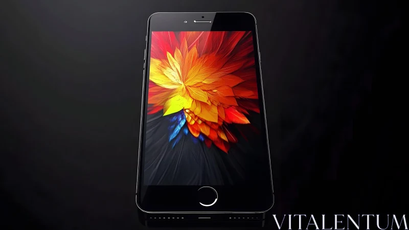 Modern smartphone with vibrant abstract flower wallpaper on screen. Modern smartphone with vibrant abstract flower wallpaper on screen.