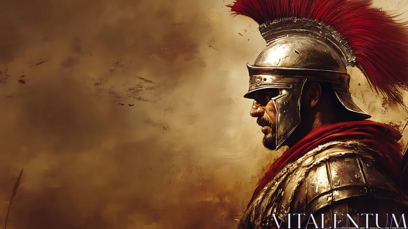 Roman-style armored soldier profile against muted backdrop.