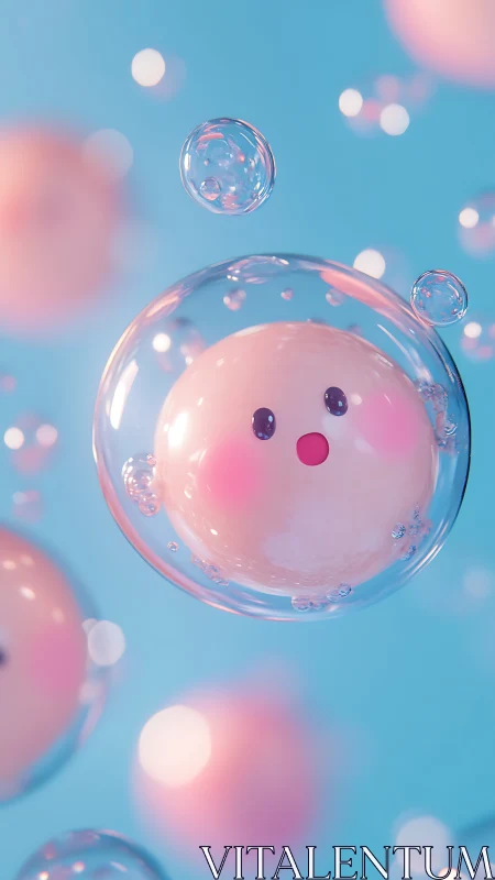Pink character sphere enclosed in glossy translucent bubble
