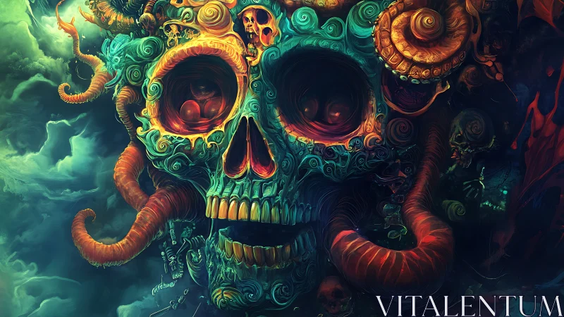 Psychedelic skull of swirling tentacles haunts an abyssal void